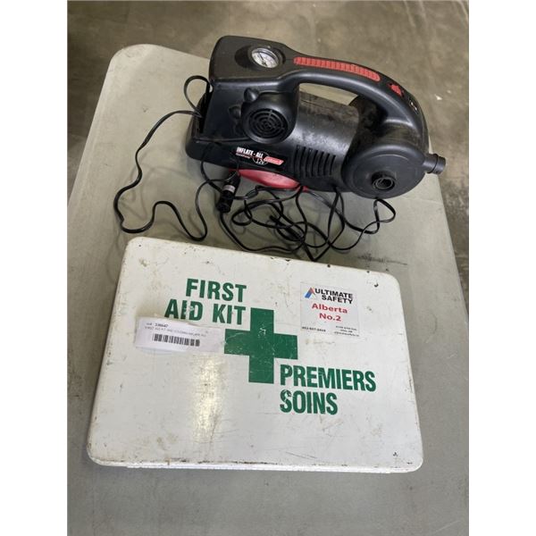 FIRST AID KIT AND COLEMAN INFLATE ALL QUICK PUMP 12V