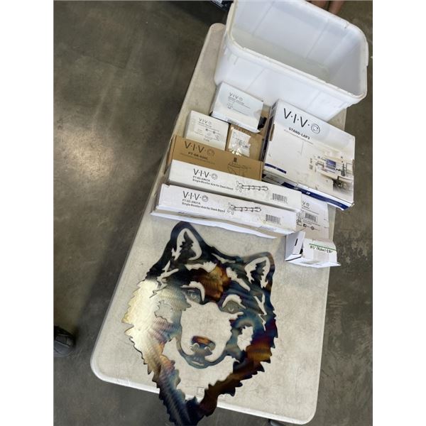 TOTE OF VIVO ACCESSORIES INCLUDING LOCKABLE CASTER WHEELS, VESA ADAPTORS ETC AND METAL WALL HANGING