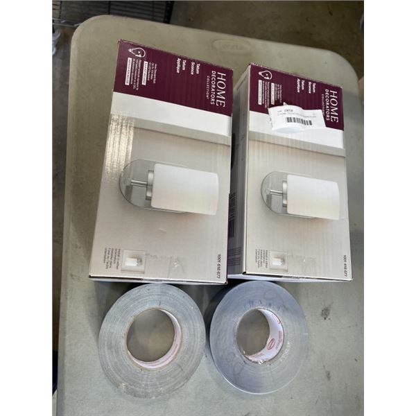 2 HOME DEOCATORS LIGHT PENDANTS AND 2 NEW ROLL SOF DUCT TAPE