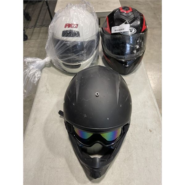 3 FULL FACE HELMETS. ONE IS SIZE MEDIUM