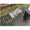 Image 3 : TWO GARBAGE CANS, DRYING RACK AND WORKING IRON