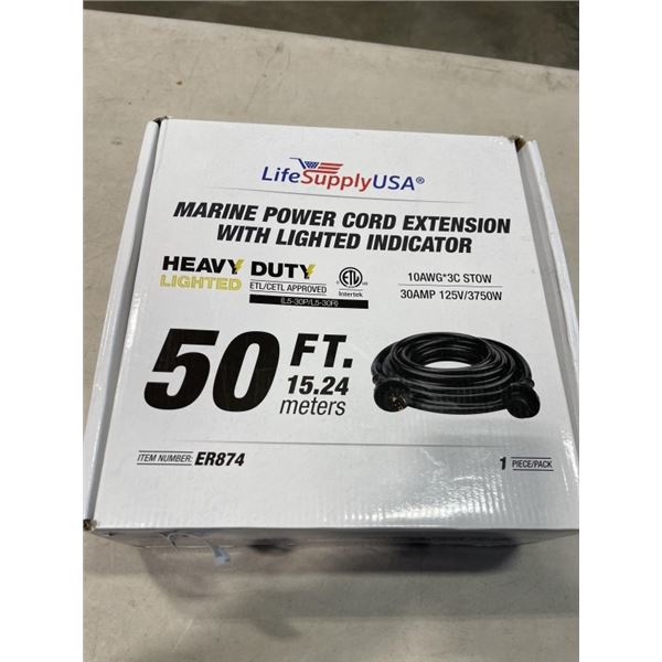 HEAVY DUTY 50 FT MARINE POWER CORD EXTENSION WITH LIGHTED INDICATOR