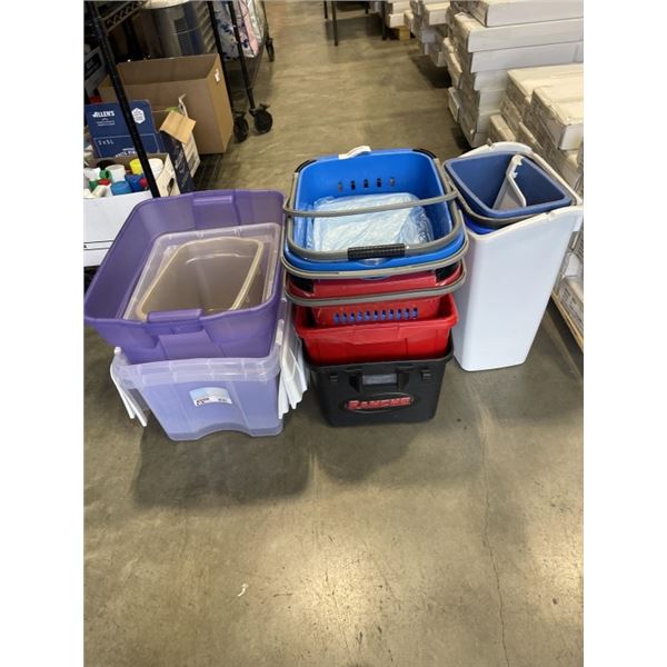 LOT OF STORAGE BINS AND TOTES