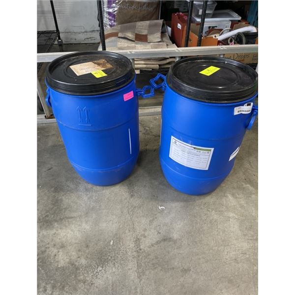 2 50 LITRE FOOD GRADE PLASTIC DRUMS WITH LIDS