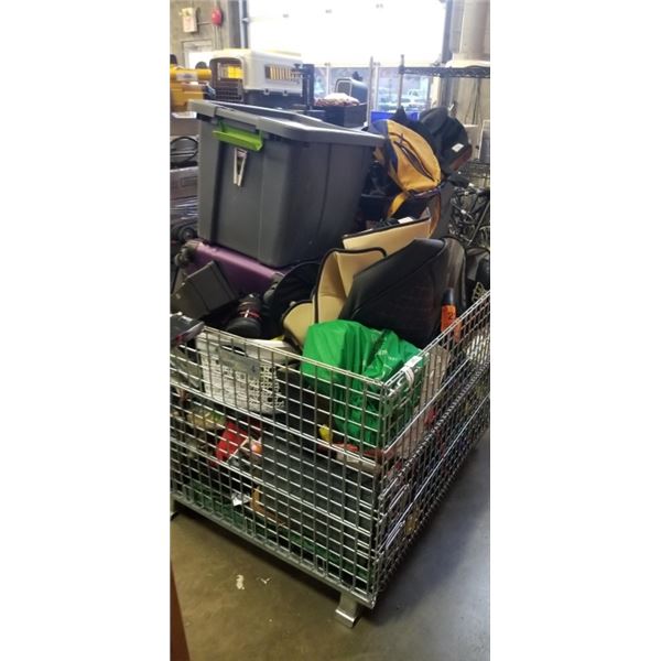 PALLET OF ASSORTED GOODS, CONTENTS OF REPOSESSSED VEHICLES, BIN NOT INCLUDED