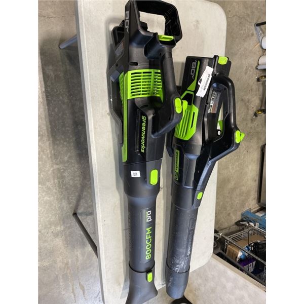 2 GREENWORKS 80 VOLT CORDLESS BLOWERS STORE RETURNS FOR PARTS OR REPAIR