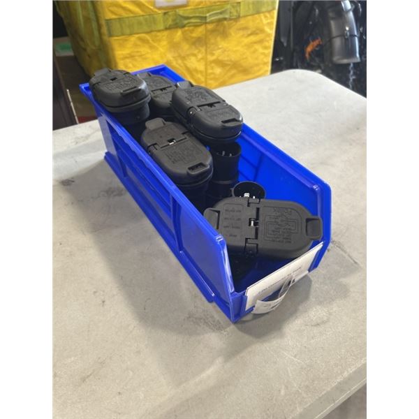 BLUE ULINE PARTS BIN WITH NEW 7 PIN TRAILER CONNECTORS FOR TRUCKS