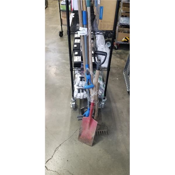 2 BUNDLES OF YARD AND GARDEN TOOLS, SHOVELS ETC
