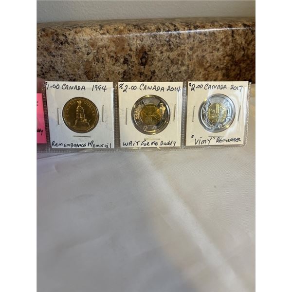 3 REMEMBRANCE DAY COINS 1994, 2014, 2017