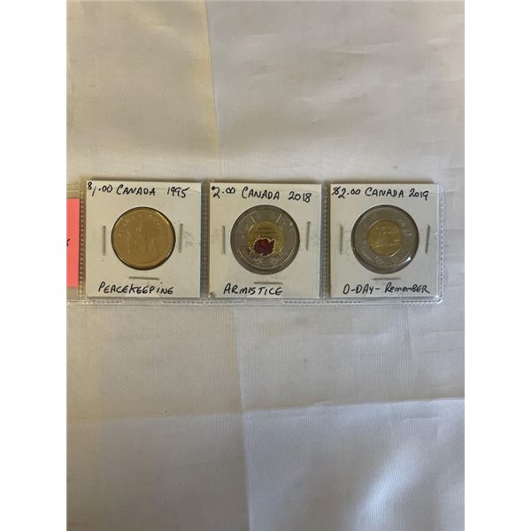 3 REMEMBRANCE DAY COINS 1995, 2018, 2019