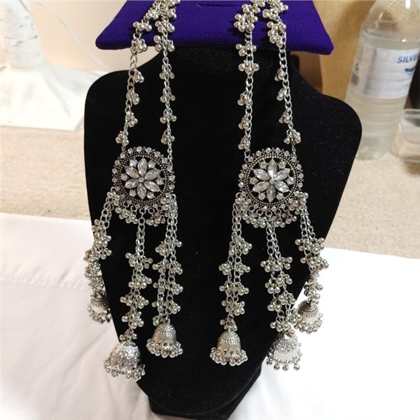 HUGE PAIR OF SILVER TONE EARRINGS