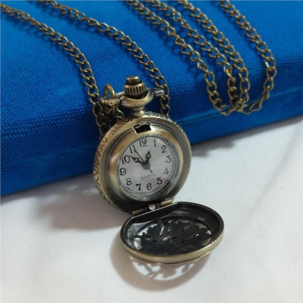 VINTAGE PENDANT WATCH, WORKING W/ EXTRA LENGTH CHAIN NECKLACE