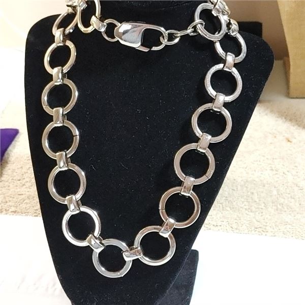 VERY HEAVY SILVER TONE LINKS NECKLACE 30" LONG