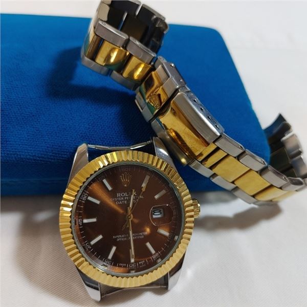ROLEX DATE JUST WATCH, TWO TONE, MARKED SWISS MADE 18K 750 GENEVE, WORKING, NOT AUTHENTICATED
