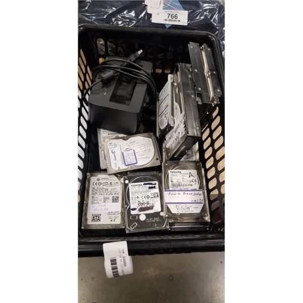 LOT OF 10 - 2.5" HARD DRIVES. WORKING AND FORMATTED, SIZES FROM 500 GB - 1TB, AND 3 - 5 INCH DESKTOP