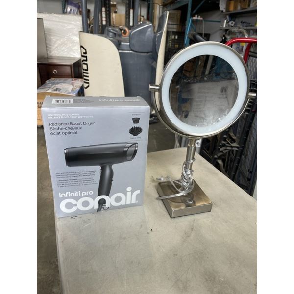 CONAIR INFINITI PRO RAIDANCE HAIR DRYER AND VANTIY LIGHT MIRROR
