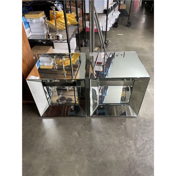 2 UNIQUE MIRRORED SIDE TABLES, ONE HAS CRACK