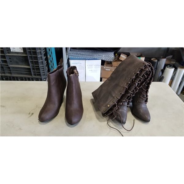 2 NEW PAIRS OF LADIES BOOTS - SIZE 6.5 AND 10
