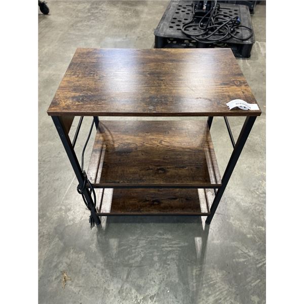 3 TIER RUSTIC LOOK SIDE TABLE WITH POWER STATION