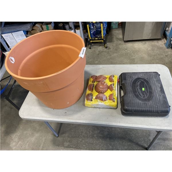 LARGE TERRA COTTER PLANTER WITH SEEDLING PLANT STARTERS AND PROPANE STOVE