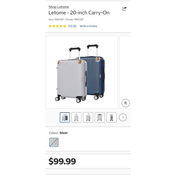 AS NEW LETOME COMBO ROLLING HARDSIDE SUITCASE RETAIL $100