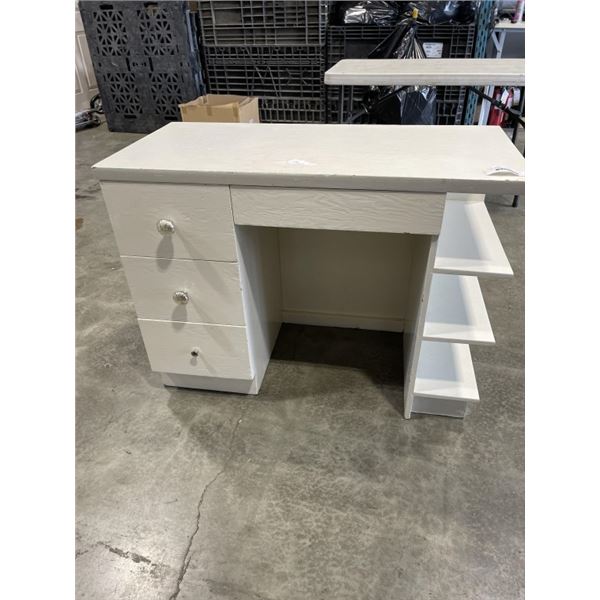 CORNER DESK WITH FOUR DRAWERS AND THREE SHELVES