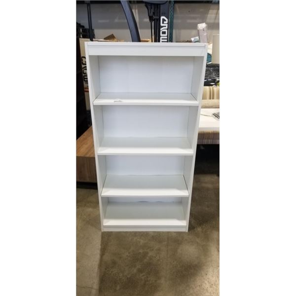 WHITE DISPLAY SHELF, 28 INCH WIDE 56 INCH TALL AND 11 INCH DEEP