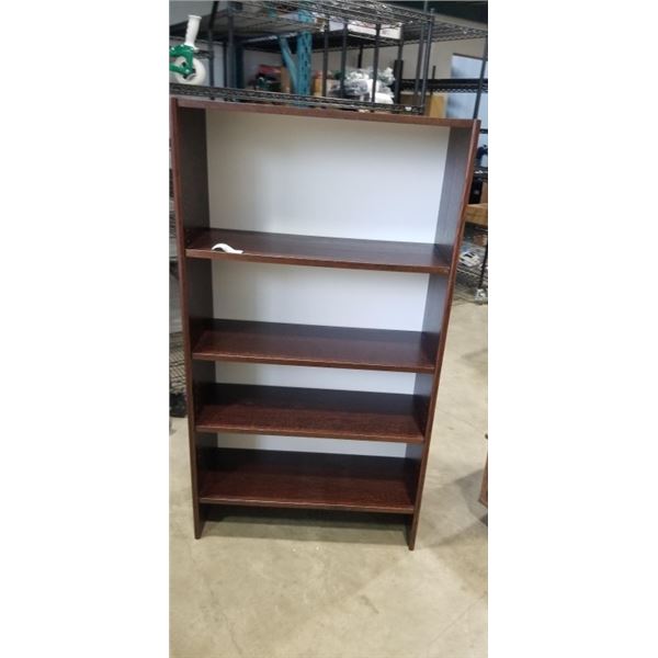 CHERRY FINISH DISPLAY SHELF, 58 INCH TALL, 32 INCH WIDE AND 13 INCH DEEP
