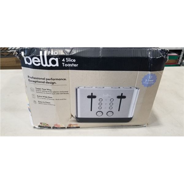 BELLA PRO 4 SLICE TOASTER - TESTED WORKING, RETAIL $149