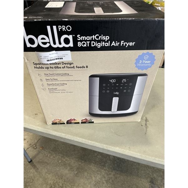 BELLA PRO 8QT SMART CRISP AIR FRYER W/ EVER GOOD CERAMIC - TESTED WORKING, RETAIL $249