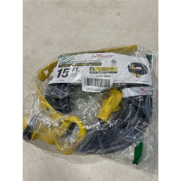 INDOOR/OUTDOOR 15 FT 3 WIRE GROUNDED 30 AMP RV EXTENSION CORD. 10AWG/3C