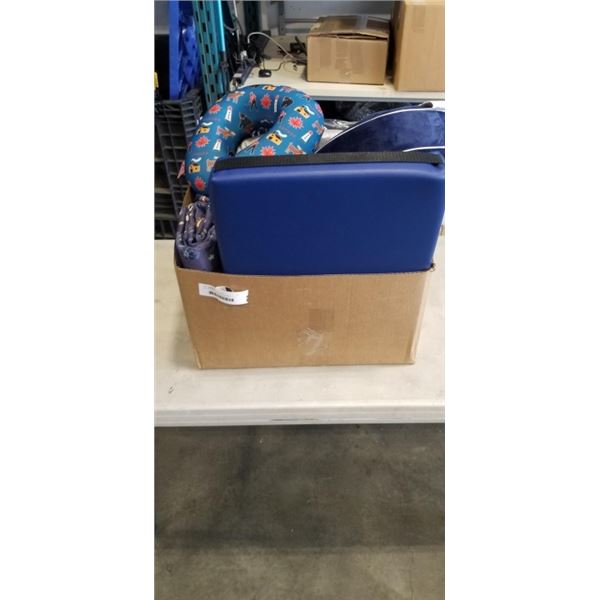 BOX OF NECK PILLOWS AND SEAT CUSHIONS