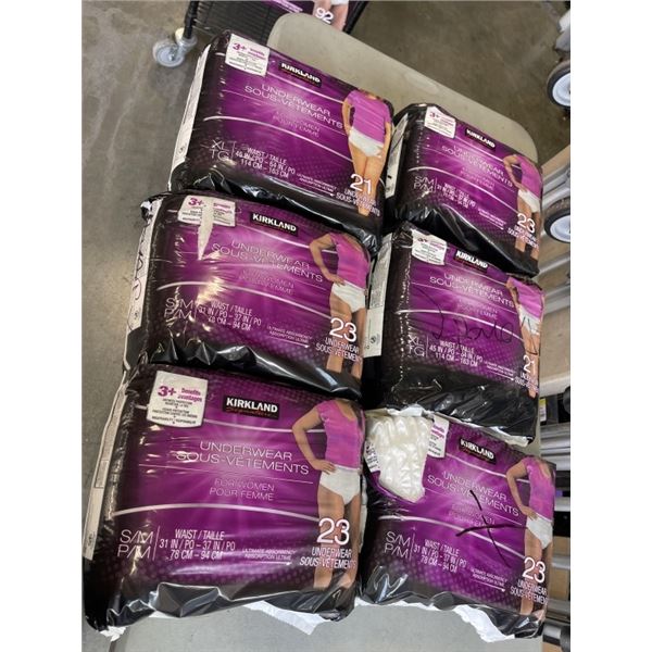 6 NEW BAGS OF KIRKALND FOR WOMEM SIZE SMALL AND XL DIAPERS