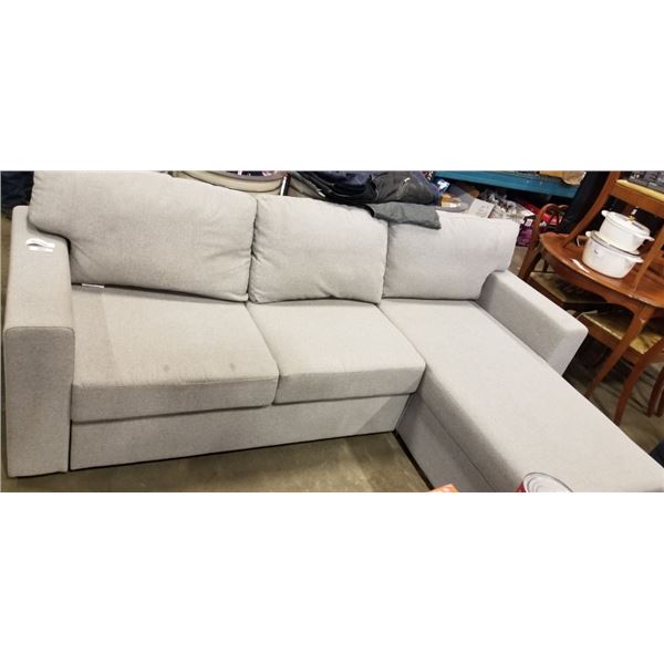GREY FABRIC BARSLOV IKEA SECTIONAL SOFA WITH PULLOUT SLEEPR AND STORAGE UNDER CHAISE