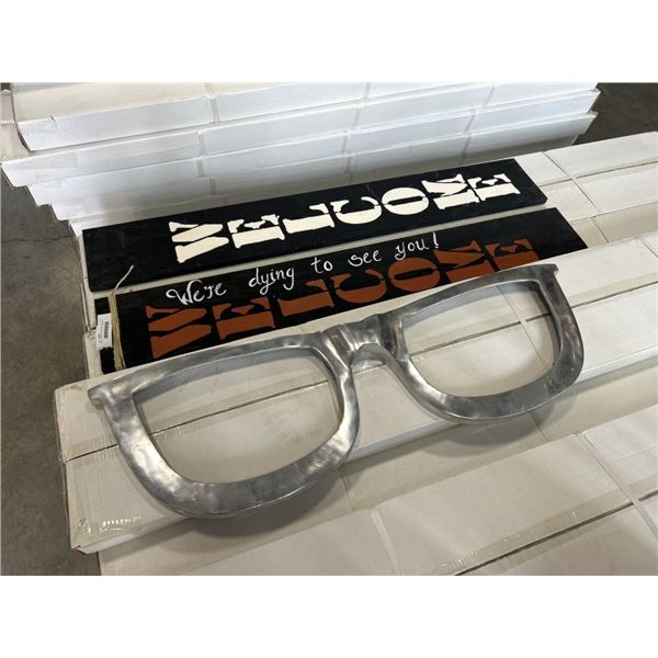 2 WELCOME SIGNS AND METAL GLASSES WALL DECOR, 40 INCH LONG