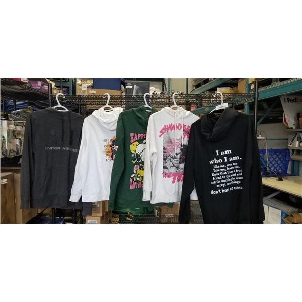 5 HOODIES. 1 XL, 1 L, 2 M, 1 XS