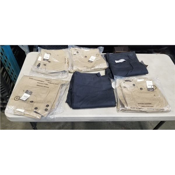 6 NEW PAIRS OF COTTON GINNY BUTTERSCTOCH / CARMEL LADIES PANTS, S2 SIZE 5, 2 SIZE 7, AND 2 SIZE 13 B