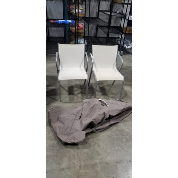 PAIR OF PATIO CHAIRS WITH COVER, COVER IS ROUGH CONDITION