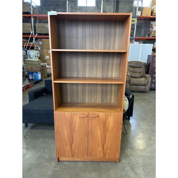TEAK BOOK SHELF W/ BASE DOORS