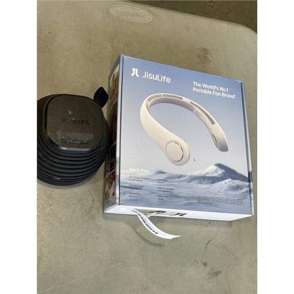 PHILIPS SPEAKER AND JISULIFE PORTABLE NECK FAN