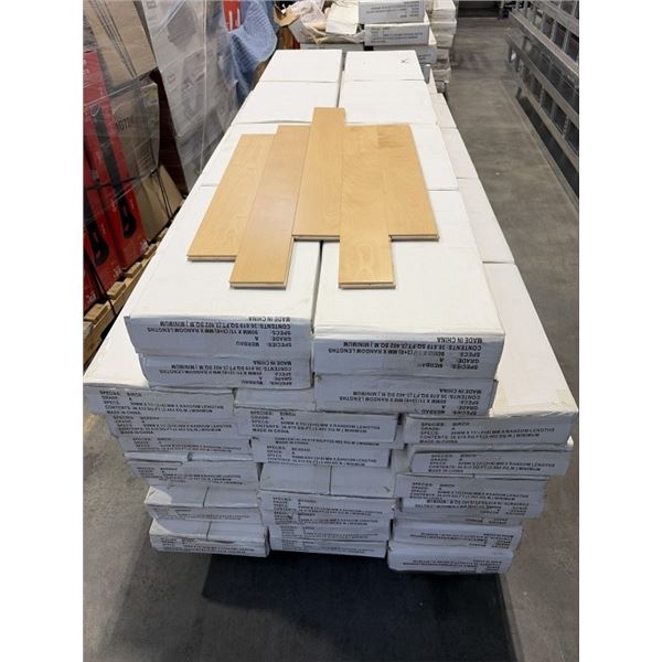 915 SQFT OF BRAND NEW PREMIUM BIRCH SOLID WOOD FLOORING, 25 BOXES OF 36.619 SQFT PER BOX, REPLACEMEN
