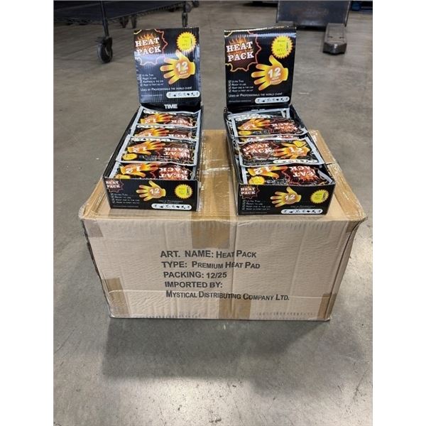 NEW CASE OF INDIVIDUALLY PACKAGED HAND WARMER HEAT PACKS, 12 RETAIL DISPLAY BOXES OF 25 2PACKS PER B
