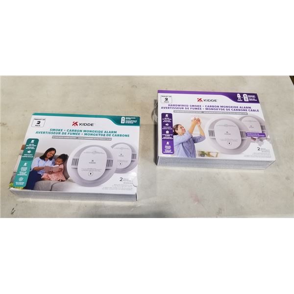 2 NEW KIDDE 2 PACK HARWIRED AND NON HARDWIRED SMOKE AND CARBON MONOXIDE ALARMS