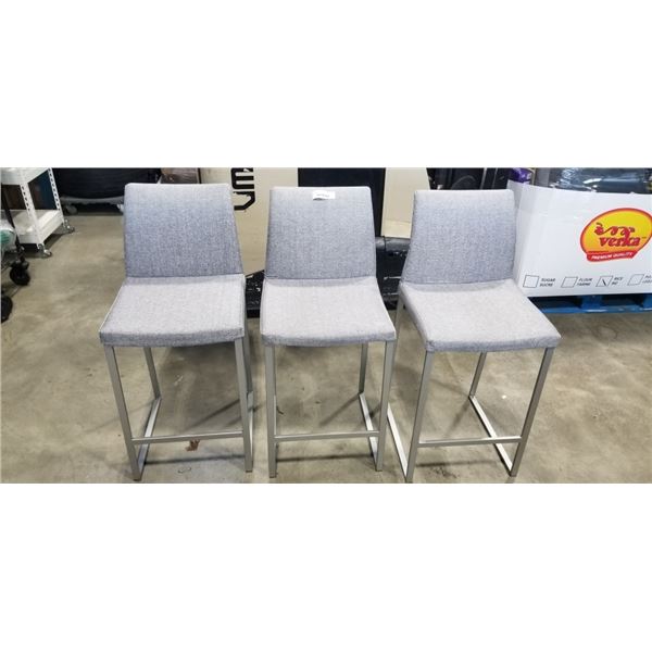 3 MODERN GREY FABRIC BAR STOOLS