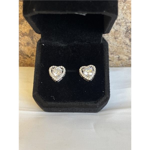 NEW S925 0.8 CT EACH SIMULATED DIAMOND (CZ) HEART HALO STUD EARRINGS, MOUNTED IN 925 STERLING SILVER