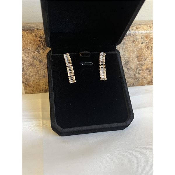 NEW 18K GOLD PLATED 5.0MM EMERALD CUT SIMULATED DIAMOND (CZ) TASSEL EARRINGS, 1.25" LONG