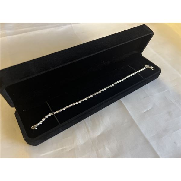 NEW S925 3.0MM TWISTED ROPE BRACELET, 8.5" LONG 925 STERLING SILVER W/ WHITE GOLD OVERLAY
