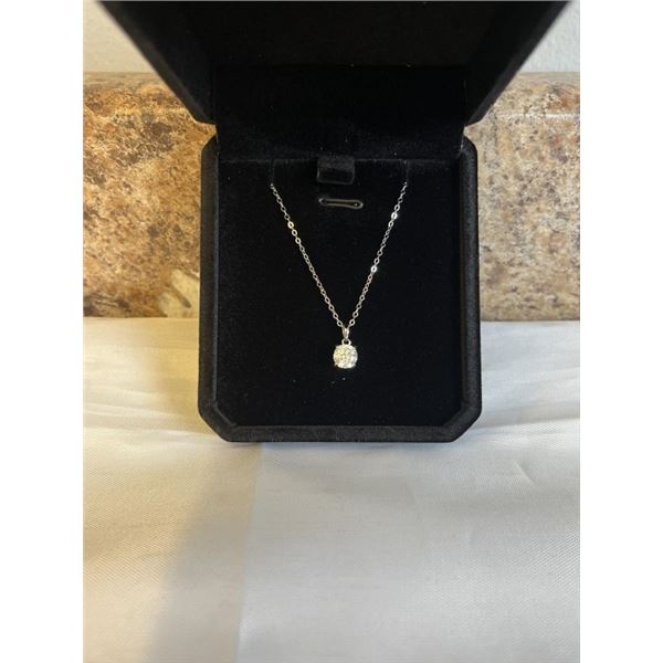 NEW S925 0.6 CT SIMULATED DIAMOND (CZ) SOLITAIRE NECKLACE, 16"-18" LONG, MOUNTED IN 925 STERLING SIL