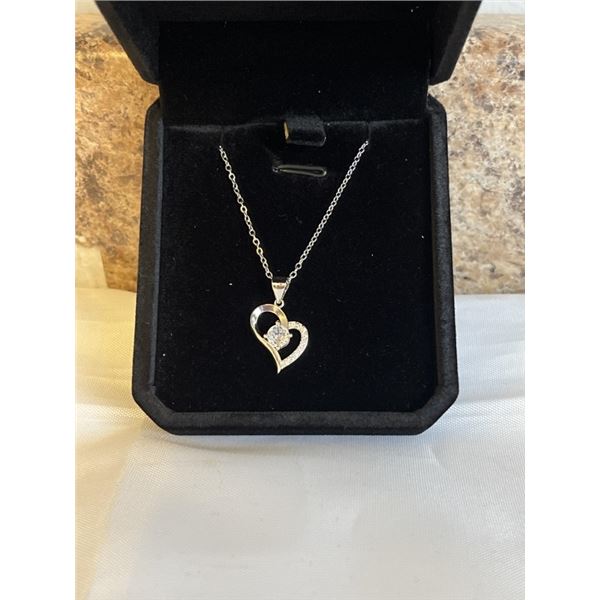 NEW PLATINUM PLATED 0.4 CT SIMULATED DIAMOND (CZ) HEART NECKLACE, 16"-18" LONG