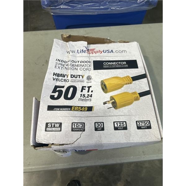 HEAVY DUTY 50 FT INDOOR/OUTDOOR 3 PRONG GENERATOR EXTENSION CORD. 10AWG/3C